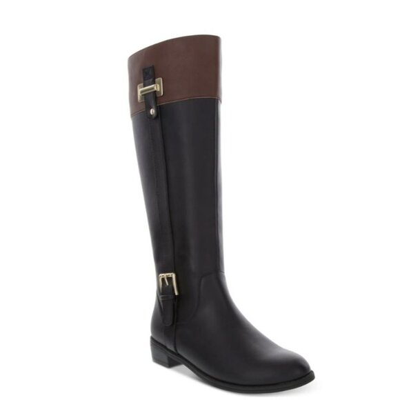 Karen Scott Deliee2 Riding Boots 7.5M Black Cognac Buckle Equestrian Western NWB - Picture 3 of 10